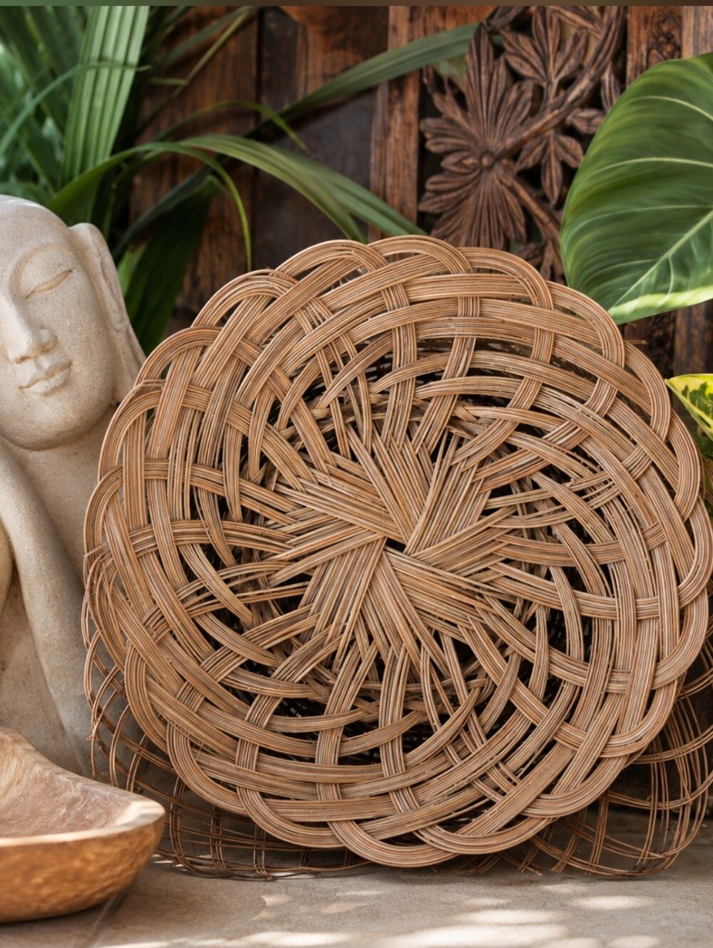14" Hawaiian Nīʻau Coconut Midrib & Cane Basket Handwoven Decor Natural Fiber